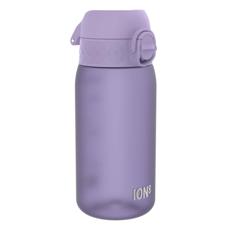 Detská fľaša na vodu ion8 350 ml, nepriepustná, otváranie jednou rukou, bez BPA, vhodná do umývačky riadu, s rukoväťou, s výklopným vekom, svetlofialová