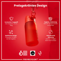 Detská fľaša na vodu ion8 350 ml, nepriepustná, otváranie jednou rukou, bez BPA, vhodná do umývačky riadu, vyklápací uzáver, pútko na prenášanie, červená 7