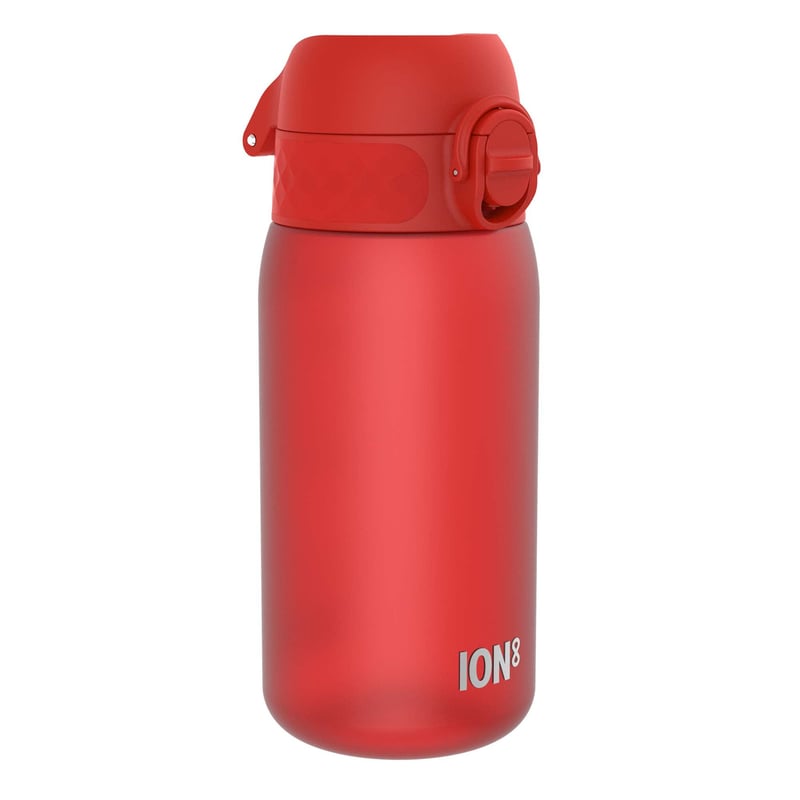 Detská fľaša na vodu ion8 350 ml, nepriepustná, otváranie jednou rukou, bez BPA, vhodná do umývačky riadu, vyklápací uzáver, pútko na prenášanie, červená