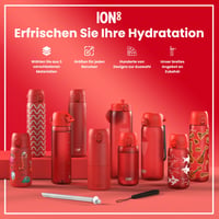 Detská fľaša na vodu ion8 350 ml, nepriepustná, otváranie jednou rukou, bez BPA, vhodná do umývačky riadu, vyklápací uzáver, pútko na prenášanie, červená 8
