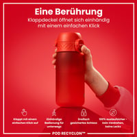 Detská fľaša na vodu ion8 350 ml, nepriepustná, otváranie jednou rukou, bez BPA, vhodná do umývačky riadu, vyklápací uzáver, pútko na prenášanie, červená 4