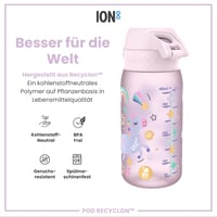 Detská fľaša na vodu ion8 350 ml, nepriepustná, otváranie jednou rukou, vhodná do umývačky riadu, bez BPA, s úchytom na prenášanie, výklopný uzáver, s motívom jednorožca 5