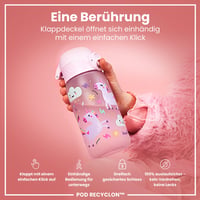 Detská fľaša na vodu ion8 350 ml, nepriepustná, otváranie jednou rukou, vhodná do umývačky riadu, bez BPA, s úchytom na prenášanie, výklopný uzáver, s motívom jednorožca 3