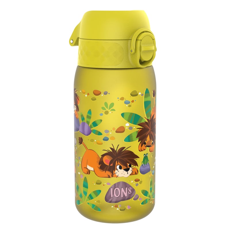 Detská fľaša na vodu ion8 350 ml, nepriepustná, otváranie jednou rukou, vhodná do umývačky riadu, bez BPA, s rúčkou, s vyklápacím viečkom, dizajn Babylöwen