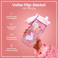 Detská fľaša na vodu ion8 350 ml, nepriepustná, otváranie jednou rukou, vhodná do umývačky riadu, bez BPA, s úchytom na prenášanie, výklopný uzáver, s motívom jednorožca 4