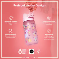 Detská fľaša na vodu ion8 350 ml, nepriepustná, otváranie jednou rukou, vhodná do umývačky riadu, bez BPA, s úchytom na prenášanie, výklopný uzáver, s motívom jednorožca 6