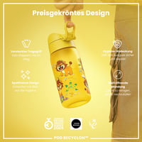 Detská fľaša na vodu ion8 350 ml, nepriepustná, otváranie jednou rukou, vhodná do umývačky riadu, bez BPA, s rúčkou, s vyklápacím viečkom, dizajn Babylöwen 6