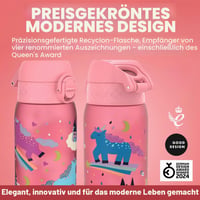 Detská fľaša na vodu ion8 350 ml, nepriepustná, otváranie jednou rukou, vhodná do umývačky riadu, bez obsahu BPA, s držadlom na prenášanie, výklopný uzáver, dizajn s jednorožcom 7