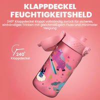 Detská fľaša na vodu ion8 350 ml, nepriepustná, otváranie jednou rukou, vhodná do umývačky riadu, bez obsahu BPA, s držadlom na prenášanie, výklopný uzáver, dizajn s jednorožcom 3