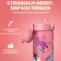 Detská fľaša na vodu ion8 350 ml, nepriepustná, otváranie jednou rukou, vhodná do umývačky riadu, bez obsahu BPA, s držadlom na prenášanie, výklopný uzáver, dizajn s jednorožcom 5