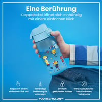 Detská fľaša na vodu ion8 350 ml, nepriepustná, otváranie jednou rukou, vhodná do umývačky riadu, bez BPA, s úchytom na prenášanie, výklopné viečko, motív robota 3