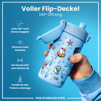 Detská nerezová fľaša ion8, 400 ml, so vzorom žraloka, nepriepustná, otváranie jednou rukou, výklopný uzáver, vhodná do umývačky riadu, ľahká 4