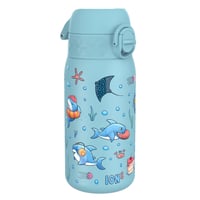 Detská nerezová fľaša ion8, 400 ml, so vzorom žraloka, nepriepustná, otváranie jednou rukou, výklopný uzáver, vhodná do umývačky riadu, ľahká 1