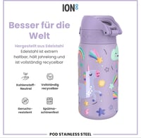 ion8 Evo gyerek kulacs rozsdamentes acél, szivárgásmentes, flip fedél - lila egyszarvús - 400 ml 5
