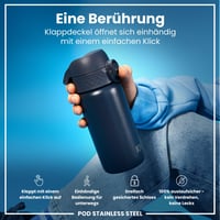 Detská fľaša ion8 z nehrdzavejúcej ocele 400 ml, nepriepustná, otváranie jednou rukou, vhodná do umývačky riadu, ľahká, vyklápací uzáver, pútko na prenášanie 4