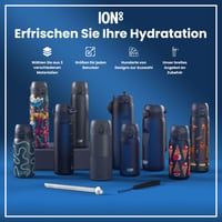 Detská fľaša ion8 z nehrdzavejúcej ocele 400 ml, nepriepustná, otváranie jednou rukou, vhodná do umývačky riadu, ľahká, vyklápací uzáver, pútko na prenášanie 8