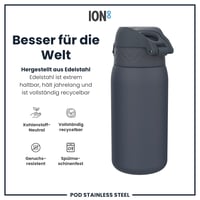 Detská fľaša ion8 z nehrdzavejúcej ocele 400 ml, nepriepustná, otváranie jednou rukou, vhodná do umývačky riadu, ľahká, vyklápací uzáver, pútko na prenášanie 6