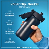 Detská fľaša ion8 z nehrdzavejúcej ocele 400 ml, nepriepustná, otváranie jednou rukou, vhodná do umývačky riadu, ľahká, vyklápací uzáver, pútko na prenášanie 5