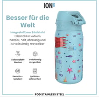 ion8 Gyerek Kulacs Rozsdamentes Acél 400ml Szivárgatásmentes Egy Kézzel Nyitható - 400 fluid ounces, Mermaids 5