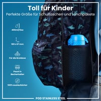 Detská nerezová fľaša na vodu ion8, 400 ml, nepriepustná, otváranie jednou rukou, vhodná do umývačky riadu, uzatvárateľný kryt, pútko na nosenie, modrá 2