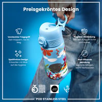 Detská nerezová fľaša na vodu ion8, 400 ml, motív Safari, nepriepustná, otváranie jednou rukou — používaná (stav: pozri 2. obrázok) 9