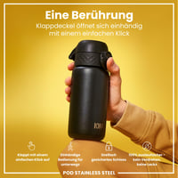 Sticlă de apă pentru copii ion8 din oțel inoxidabil 400 ml, etanșă, deschidere cu o singură mână, închidere de siguranță, lavabilă în mașina de spălat vase, mâner pliabil, negru 4