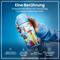 Detská nerezová fľaša na vodu ion8, 400 ml, motív Safari, nepriepustná, otváranie jednou rukou — používaná (stav: pozri 2. obrázok) 6