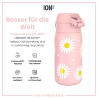 Detská nerezová fľaša na vodu ion8 400 ml, nepriepustná, otváranie jednou rukou, vhodná do umývačky riadu, vyklápacie viečko, ľahká, so vzorom sedmokrások 5