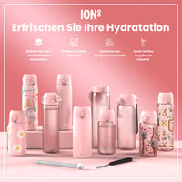 Detská nerezová fľaša na vodu ion8 400 ml, nepriepustná, otváranie jednou rukou, vhodná do umývačky riadu, vyklápacie viečko, ľahká, so vzorom sedmokrások 7