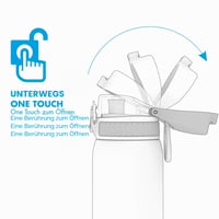 Detská nerezová fľaša ion8, 400 ml, nepriepustná, otváranie jednou rukou, vhodná do umývačky riadu, ľahká a odolná, zacvakávací uzáver, pútko na nosenie 2