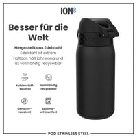 Sticlă de apă pentru copii ion8 din oțel inoxidabil 400 ml, etanșă, deschidere cu o singură mână, închidere de siguranță, lavabilă în mașina de spălat vase, mâner pliabil, negru 6