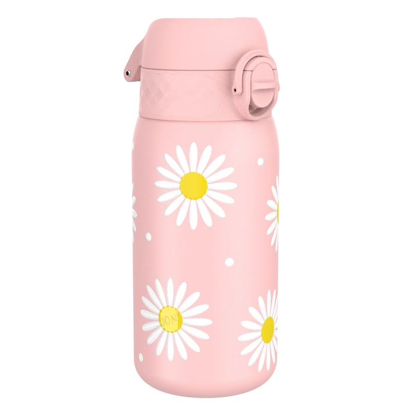 Detská nerezová fľaša na vodu ion8 400 ml, nepriepustná, otváranie jednou rukou, vhodná do umývačky riadu, vyklápacie viečko, ľahká, so vzorom sedmokrások