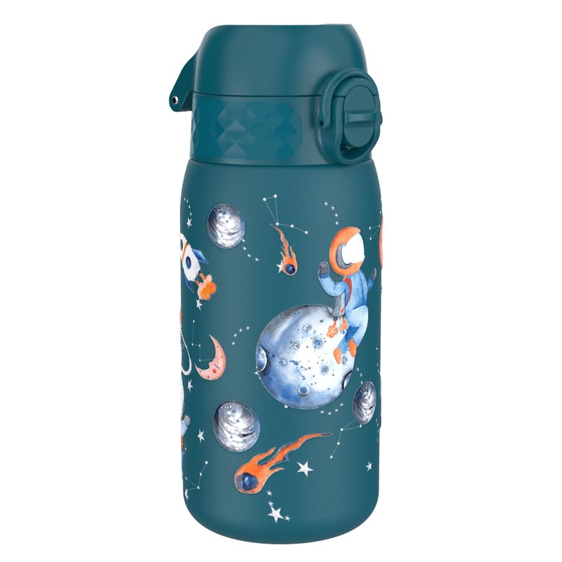 Detská nerezová termoska ion8 320 ml s motívom astronauta, nepriepustná, otváranie jednou rukou — používaná (stav: viď 2. obrázok)