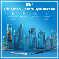 Sticlă de apă ușoară din oțel ION8 600 ml, Albastru, anti-scurgere, deschidere cu o singură mână, lavabilă în mașina de spălat vase, capac cu închidere rapidă, mâner de transport 8