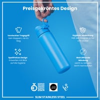 Sticlă de apă ușoară din oțel ION8 600 ml, Albastru, anti-scurgere, deschidere cu o singură mână, lavabilă în mașina de spălat vase, capac cu închidere rapidă, mâner de transport 7