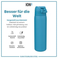 Sticlă de apă ușoară din oțel ION8 600 ml, Albastru, anti-scurgere, deschidere cu o singură mână, lavabilă în mașina de spălat vase, capac cu închidere rapidă, mâner de transport 6
