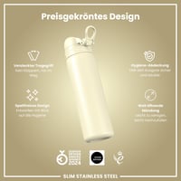 Ľahká oceľová fľaša na vodu ion8 600 ml krémovo biela, nepriepustná, otváranie jednou rukou, výklopný uzáver, rukoväť, vhodná do umývačky riadu 6