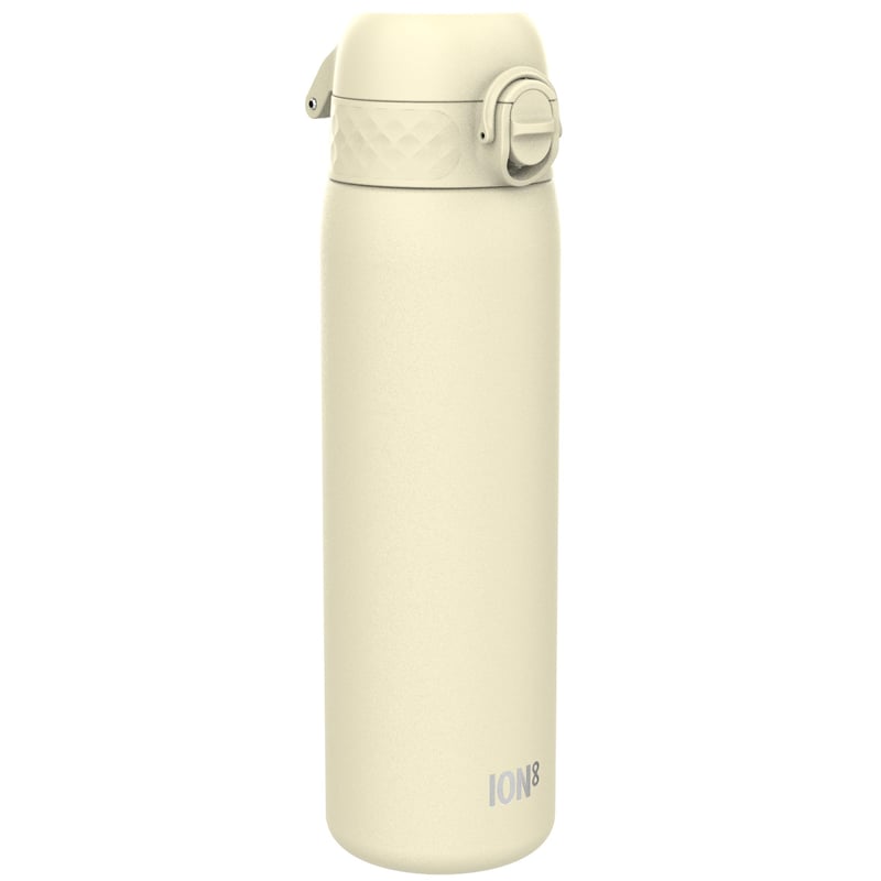 Ľahká oceľová fľaša na vodu ion8 600 ml krémovo biela, nepriepustná, otváranie jednou rukou, výklopný uzáver, rukoväť, vhodná do umývačky riadu
