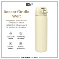 Ľahká oceľová fľaša na vodu ion8 600 ml krémovo biela, nepriepustná, otváranie jednou rukou, výklopný uzáver, rukoväť, vhodná do umývačky riadu 5