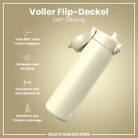 Ľahká oceľová fľaša na vodu ion8 600 ml krémovo biela, nepriepustná, otváranie jednou rukou, výklopný uzáver, rukoväť, vhodná do umývačky riadu 4