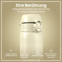 Ľahká oceľová fľaša na vodu ion8 600 ml krémovo biela, nepriepustná, otváranie jednou rukou, výklopný uzáver, rukoväť, vhodná do umývačky riadu 3