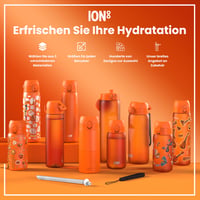 ion8 Ľahká oceľová fľaša na vodu 600 ml oranžová, nepriepustná, otváranie jednou rukou, výklopný uzáver, vhodná do umývačky riadu, s praktickým pútkom na nosenie 7