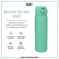 Ľahká oceľová fľaša ion8 600 ml petrolejová, nepriepustná, otváranie jednou rukou, výklopný uzáver, rukoväť, vhodná do umývačky riadu 5