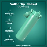 Ľahká oceľová fľaša ion8 600 ml petrolejová, nepriepustná, otváranie jednou rukou, výklopný uzáver, rukoväť, vhodná do umývačky riadu 4