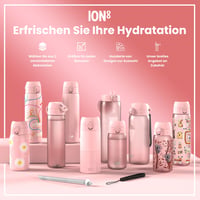 Ľahká oceľová fľaša na vodu ion8 600 ml s motívom motýľa, nepriepustná, otváranie jednou rukou, uzáver s poistkou, vhodná do umývačky riadu, s držiakom 7