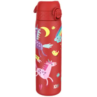 Ľahká oceľová fľaša na vodu ion8 600 ml, nepriepustná, otváranie jednou rukou, vyklápacie viečko, rukoväť, vhodná do umývačky riadu, červená s motívom jednorožca 1