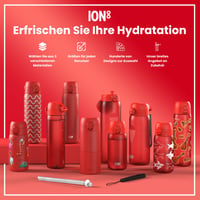 Ľahká oceľová fľaša na vodu ion8 600 ml, nepriepustná, otváranie jednou rukou, vyklápacie viečko, rukoväť, vhodná do umývačky riadu, červená s motívom jednorožca 7