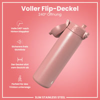 Sticlă de apă ușoară din oțel ion8 600 ml, etanșă, deschidere cu o singură mână, compatibilă cu mașina de spălat vase, capac cu închidere sigură, mâner de transport, roz pudrat 4