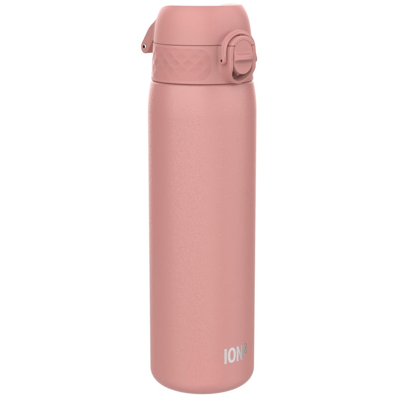 Sticlă de apă ușoară din oțel ion8 600 ml, etanșă, deschidere cu o singură mână, compatibilă cu mașina de spălat vase, capac cu închidere sigură, mâner de transport, roz pudrat