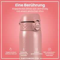 Sticlă de apă ușoară din oțel ion8 600 ml, etanșă, deschidere cu o singură mână, compatibilă cu mașina de spălat vase, capac cu închidere sigură, mâner de transport, roz pudrat 3